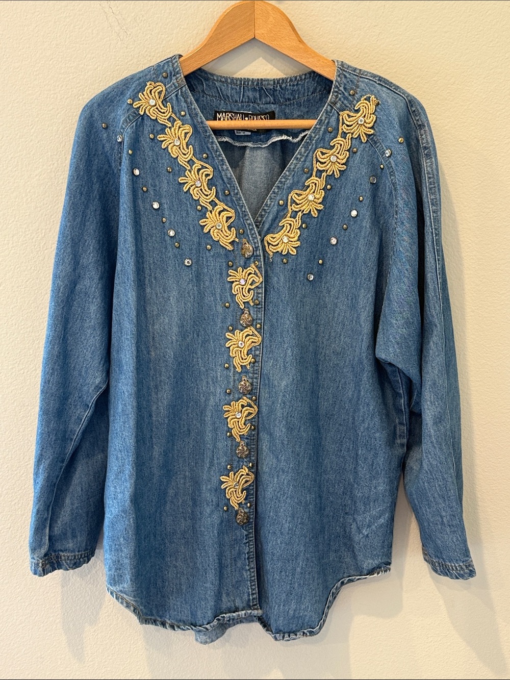 Vintage Resort‎ Wear Embellished Denim Button-Up Jacket - Chambray Gold Medium